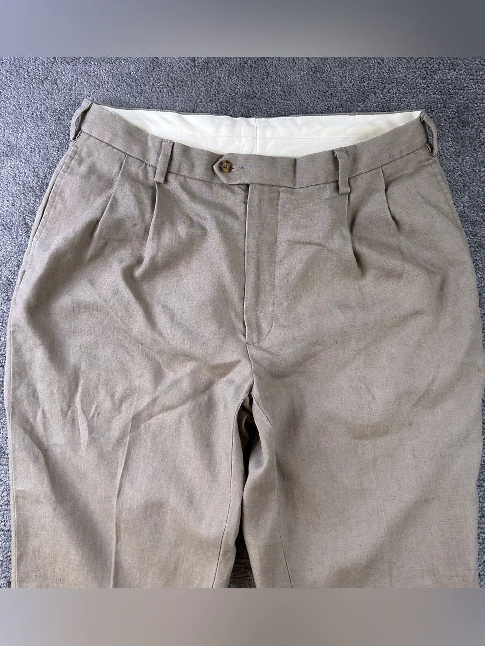 Jos A Bank Linen Khakis Mens 36x30 Pants Preppy VTG Old Money Cuffed Pleated